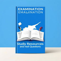 A book cover design for 'Cyprus Public Examination Study Resources and Questions' featuring a blue theme