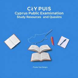 A book cover design for 'Cyprus Public Examination Study Resources and Questions' featuring a blue theme