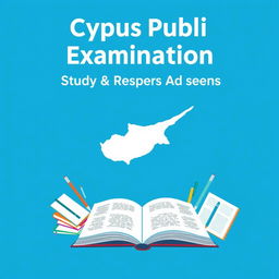 A book cover design for 'Cyprus Public Examination Study Resources and Questions' featuring a blue theme