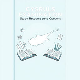 A book cover design for 'Cyprus Public Examination Study Resources and Questions' featuring a pastel blue theme