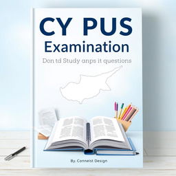 A book cover design for 'Cyprus Public Examination Study Resources and Questions' featuring a pastel blue theme