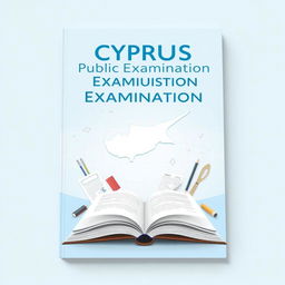 A book cover design for 'Cyprus Public Examination Study Resources and Questions' featuring a pastel blue theme