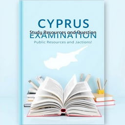 A book cover design for 'Cyprus Public Examination Study Resources and Questions' featuring a pastel blue theme