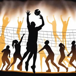 Generate a dynamic image capturing an intense volleyball game