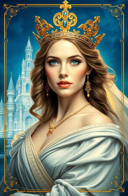 A majestic queen portrait featuring her adorned with a stunning golden crown