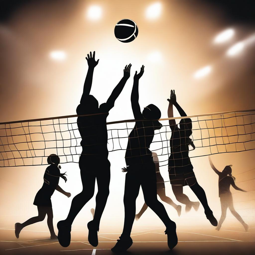 Generate a dynamic image capturing an intense volleyball game