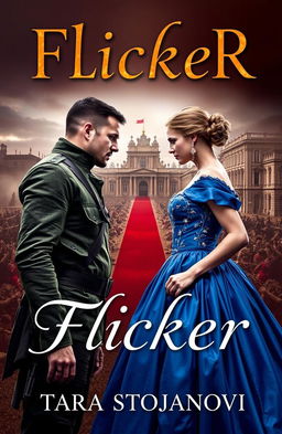 A captivating book cover for the story titled 'Flicker', featuring a dramatic and romantic scene