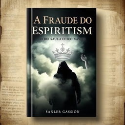 A visually striking book cover for 'A Fraude do Espiritismo - do Rei Saul a Chico Xavier', featuring a dramatic scene that symbolizes the journey of spirituality and deception