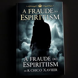 A visually striking book cover for 'A Fraude do Espiritismo - do Rei Saul a Chico Xavier', featuring a dramatic scene that symbolizes the journey of spirituality and deception