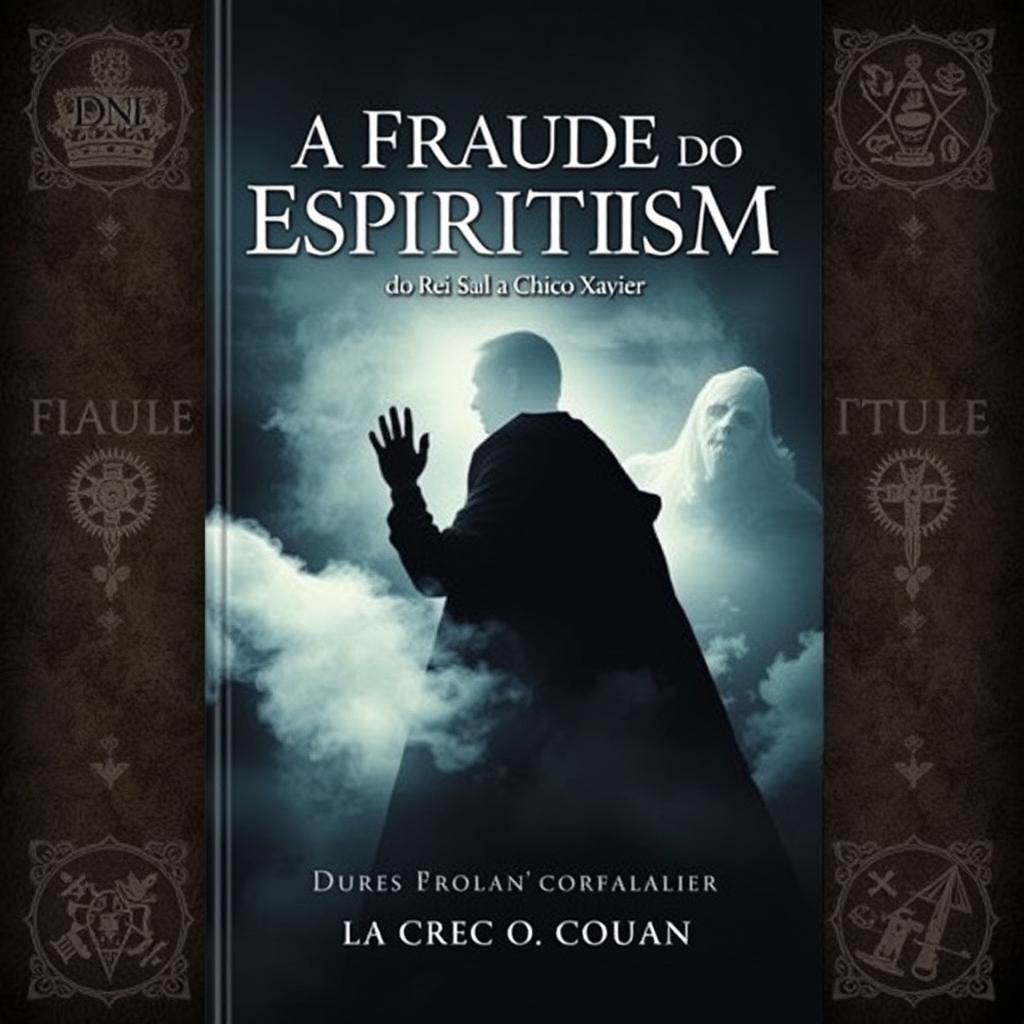 A visually striking book cover for 'A Fraude do Espiritismo - do Rei Saul a Chico Xavier', featuring a dramatic scene that symbolizes the journey of spirituality and deception