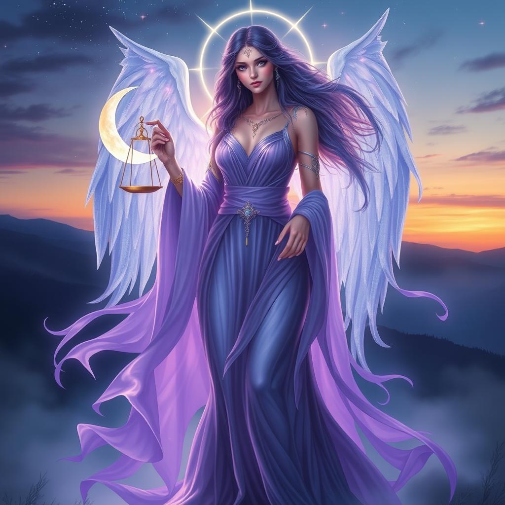 An ethereal goddess named Vespera, representing Twilight and Harmony