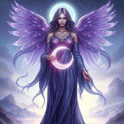 An ethereal goddess named Vespera, embodying Twilight and Harmony