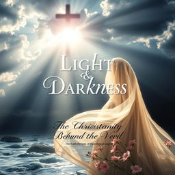 An enchanting book cover for a work titled 'Light & Darkness - The Christianity Behind the Veil'