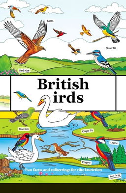 A beautifully illustrated coloring book featuring various species of British birds, each page showcasing a different bird native to the UK