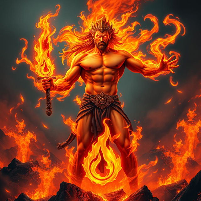 A dynamic portrayal of Ignis, the God of Fire and Passion