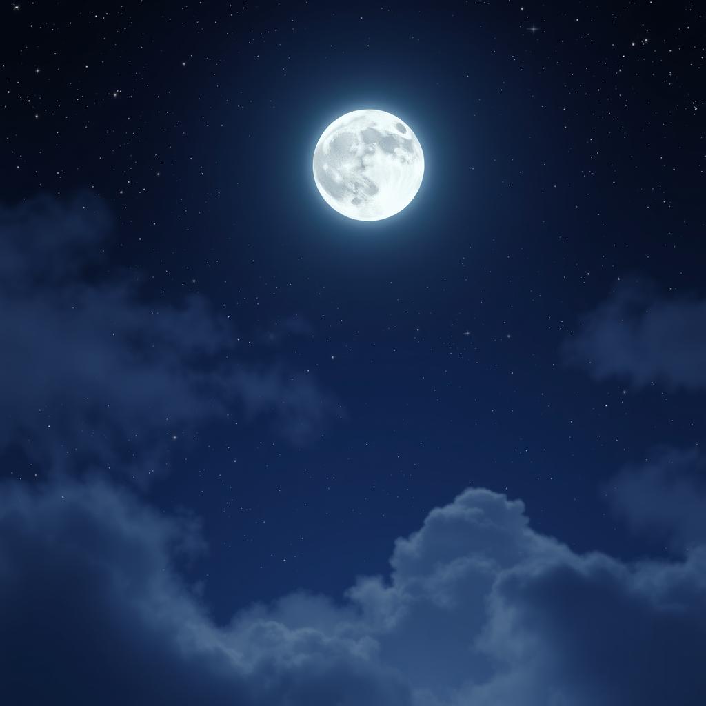 A dreamy night sky background featuring a large, luminous full moon shining brightly amidst a sea of twinkling stars