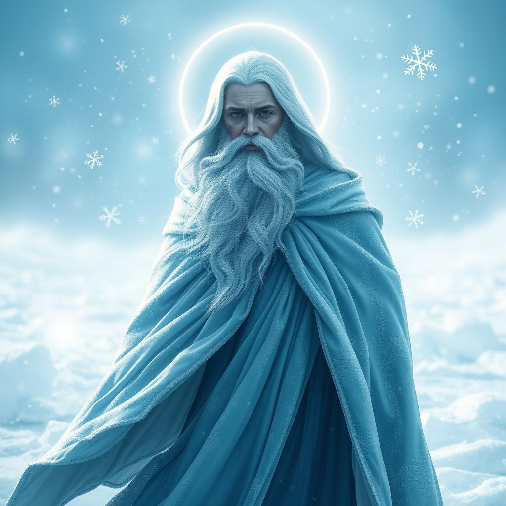 A serene depiction of Glacius, the God of Frost and Preservation