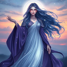 An enchanting representation of Vespera, the Goddess of Twilight and Harmony