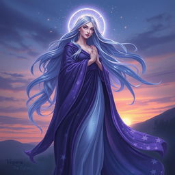An enchanting representation of Vespera, the Goddess of Twilight and Harmony