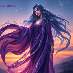 An enchanting representation of Vespera, the Goddess of Twilight and Harmony