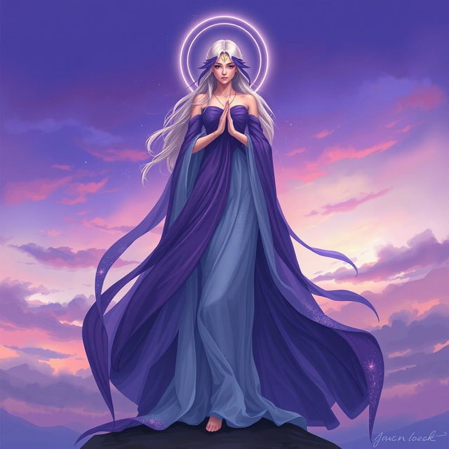 A captivating illustration of Vespera, the Goddess of Twilight and Harmony