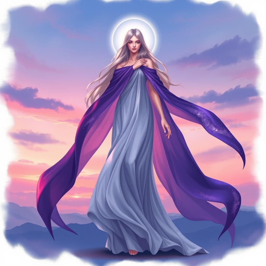 A captivating illustration of Vespera, the Goddess of Twilight and Harmony