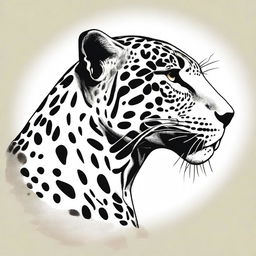 A detailed, full body illustration of a jaguar in profile, with its face turned towards the viewer.