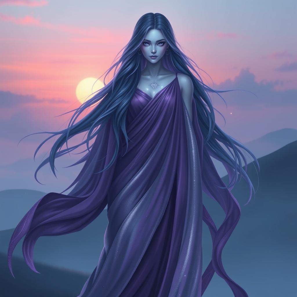 A stunning depiction of Vespera, the Goddess of Twilight and Harmony