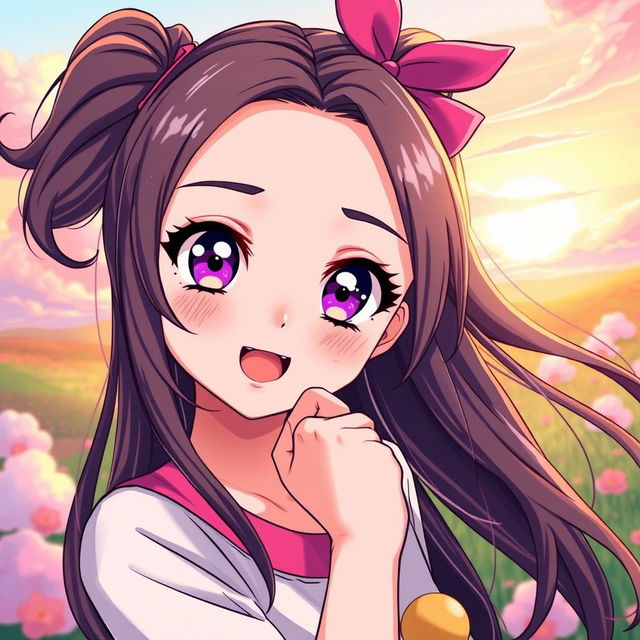 A beautifully illustrated anime girl with striking features and vibrant colors, posing confidently in a creative and artistic manner