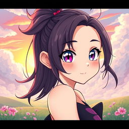 A beautifully illustrated anime girl with striking features and vibrant colors, posing confidently in a creative and artistic manner