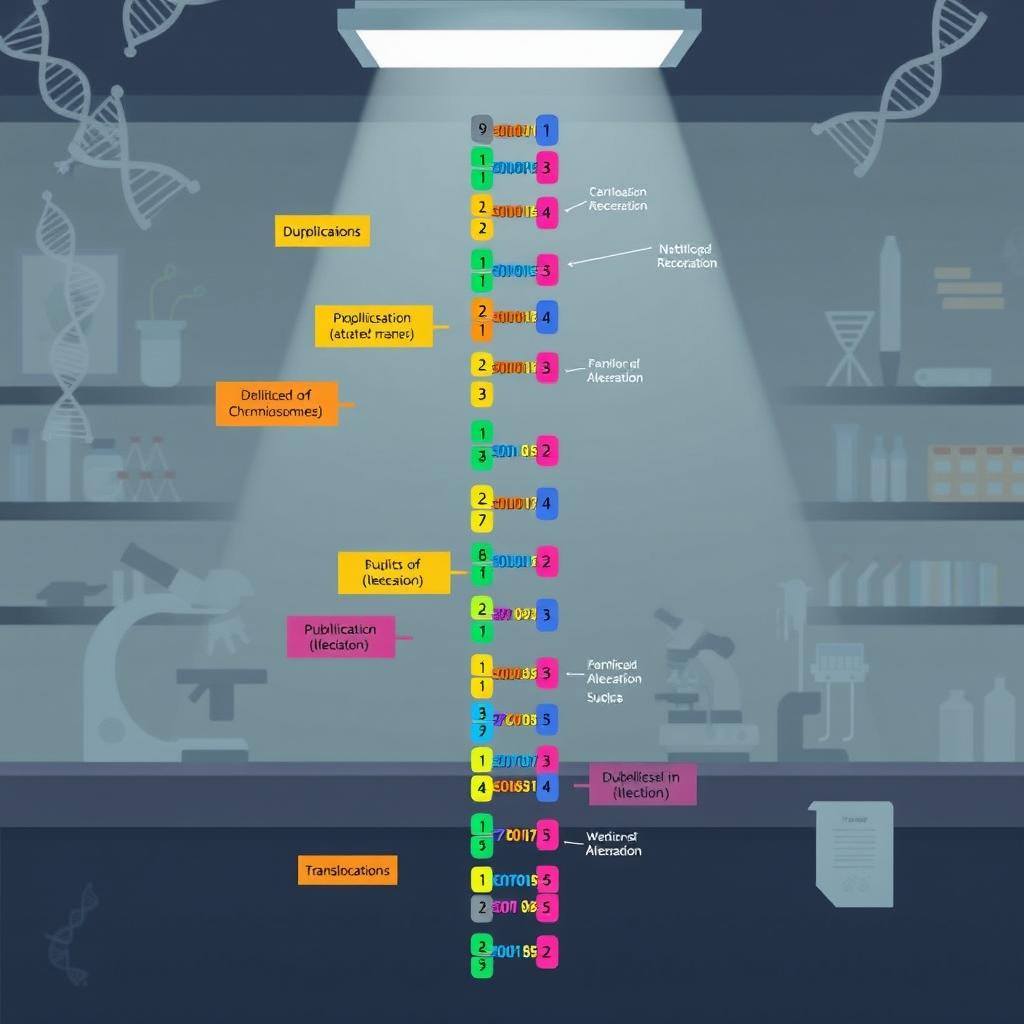 A vibrant illustration depicting numerical chromosomal alterations in a biological context