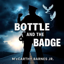 A striking image featuring the silhouette of a police officer standing resolutely at a crossroads, with a broken badge in hand, symbolizing a crucial moment of decision
