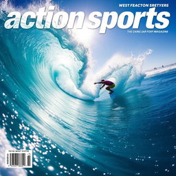 A dynamic and thrilling scene of a surfer effortlessly riding a massive, crashing wave, showcasing their skill and passion for action sports