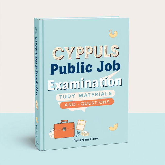 A book cover design for 'Cyprus Public Job Examination Study Materials and Questions', featuring a pastel blue theme complemented by a retro design style