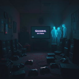 An artistic depiction of a dystopian future where a popular streaming platform has ended
