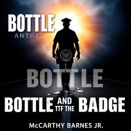 An impactful image featuring the silhouette of a police officer walking away from a broken liquor bottle at a crossroads, holding a broken badge that symbolizes a pivotal moment of transformation