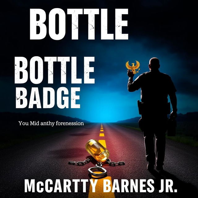 An impactful image featuring the silhouette of a police officer walking away from a broken liquor bottle at a crossroads, holding a broken badge that symbolizes a pivotal moment of transformation