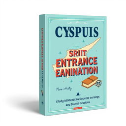 A book cover design for 'Cyprus State Entrance Examination Study Resources and Questions', featuring a pastel blue theme with a retro design