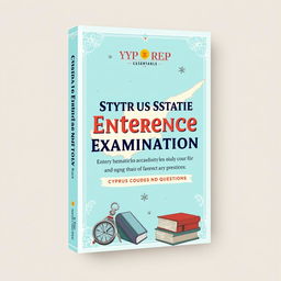 A book cover design for 'Cyprus State Entrance Examination Study Resources and Questions', featuring a pastel blue theme with a retro design