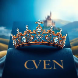 An enchanting book cover showcasing a regal queen's crown, exquisitely crafted with sparkling gemstones and delicate embellishments