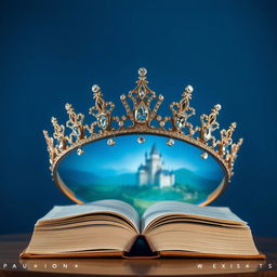 An enchanting book cover showcasing a regal queen's crown, exquisitely crafted with sparkling gemstones and delicate embellishments