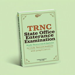 A book cover design for 'TRNC State Office Entrance Examination Study Resources and Questions', featuring a pastel green theme with retro design elements