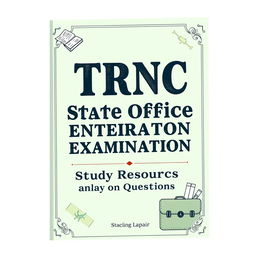 A book cover design for 'TRNC State Office Entrance Examination Study Resources and Questions', featuring a pastel green theme with retro design elements