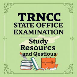 A book cover design for 'TRNC State Office Entrance Examination Study Resources and Questions', featuring a pastel green theme with retro design elements