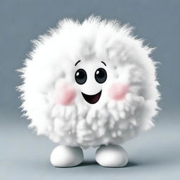 A charming promotional mascot designed to resemble a fluffy cotton ball with hands and feet, visually conveying softness.