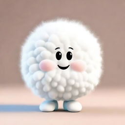 A charming promotional mascot designed to resemble a fluffy cotton ball with hands and feet, visually conveying softness.