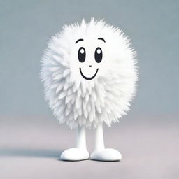 A friendly promotional mascot resembling a fluffy cotton bud with hands and feet, radiating visual softness.