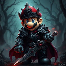 A fantastical reinterpretation of a classic video game character, Mario, transformed into a Death Knight