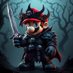 A fantastical reinterpretation of a classic video game character, Mario, transformed into a Death Knight
