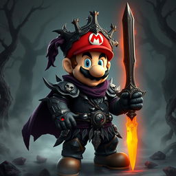 A fantastical reinterpretation of a classic video game character, Mario, transformed into a Death Knight